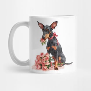 Valentine Doberman Pinscher Dog Giving Flowers Mug